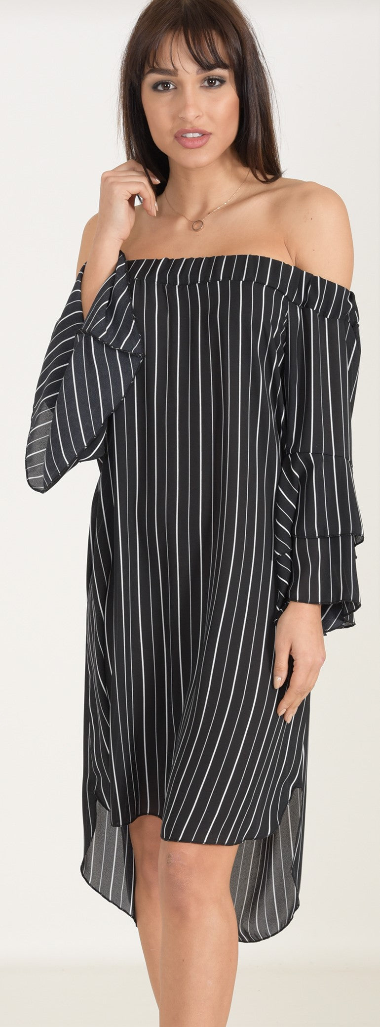 Μπλουζοφόρεμα έξωμο ριγέ ασύμμετρο