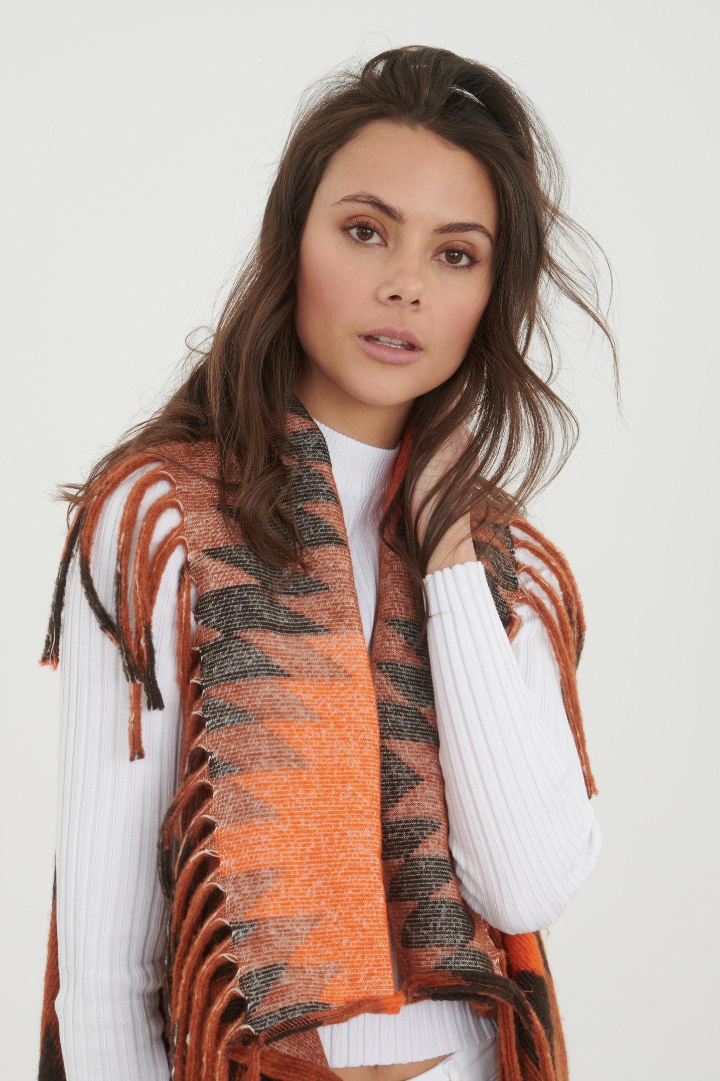 Ζακέτα ponchos maxi multicolor με κρόσσια