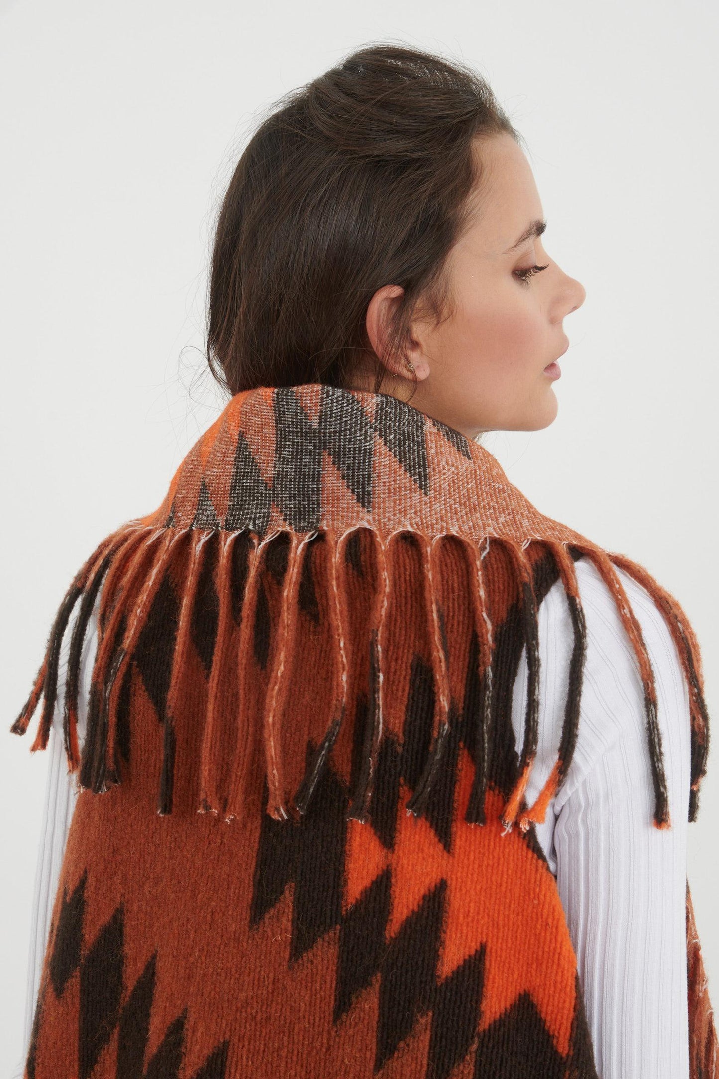 Ζακέτα ponchos maxi multicolor με κρόσσια