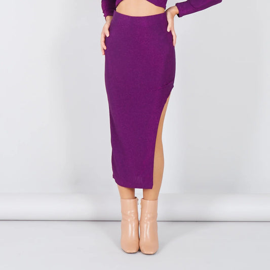 Φούστα midi lurex με σκίσιμο