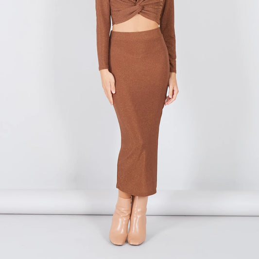 Φούστα midi lurex με σκίσιμο