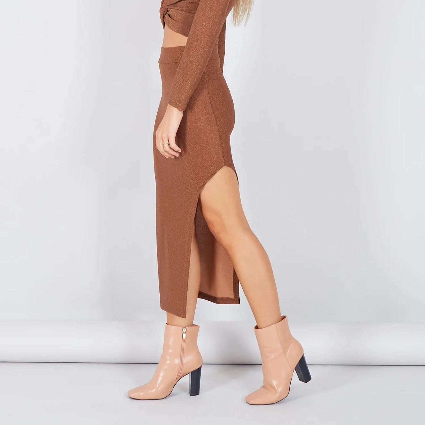 Φούστα midi lurex με σκίσιμο