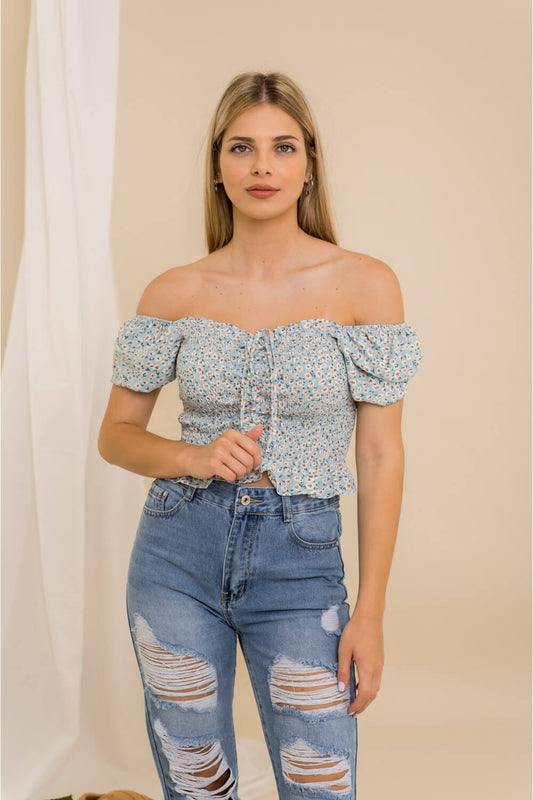 Τοπ κοντομάνικο balloon floral