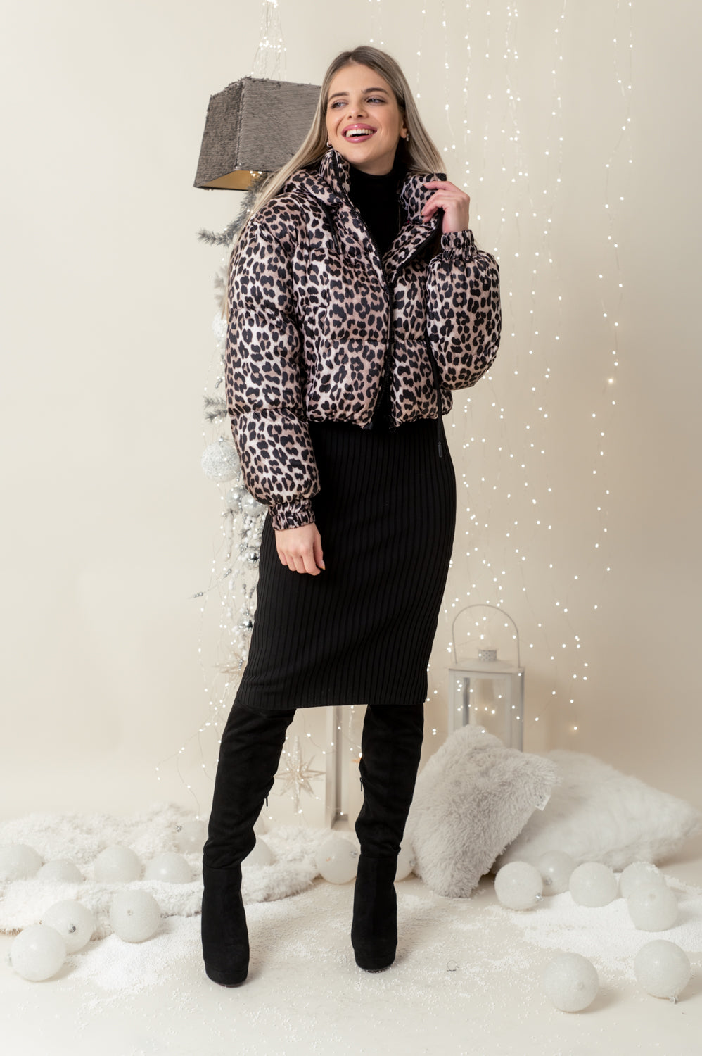 Μπουφάν cropped puffer leopard