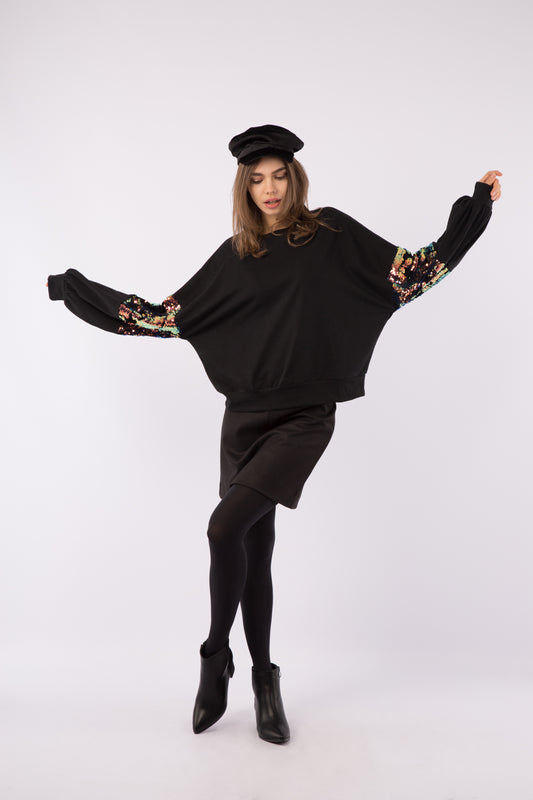 Μπλούζα νυχτερίδα με παγιέτες