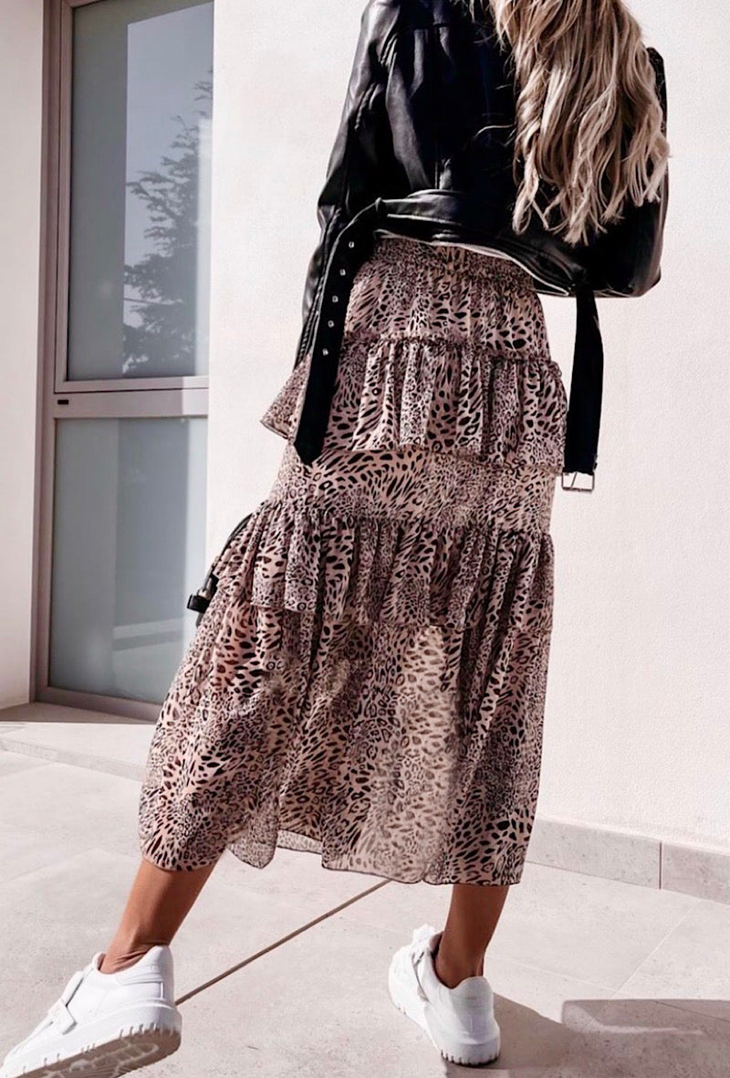 Φούστα animal printed με βολάν