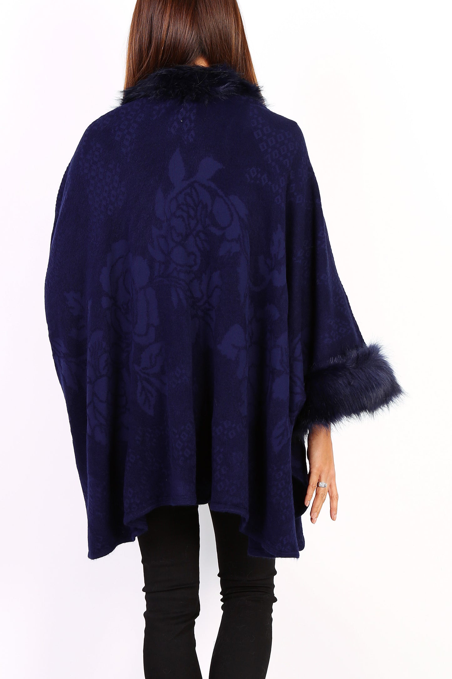 Κάπα με faux γούνα και ανάγλυφο floral σχέδιο