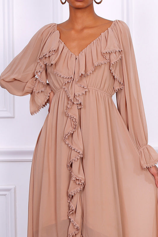 Φόρεμα maxi ασύμμετρο με βολάν