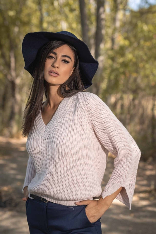 Μπλούζα πλεκτή με σχέδιο στα μανίκια