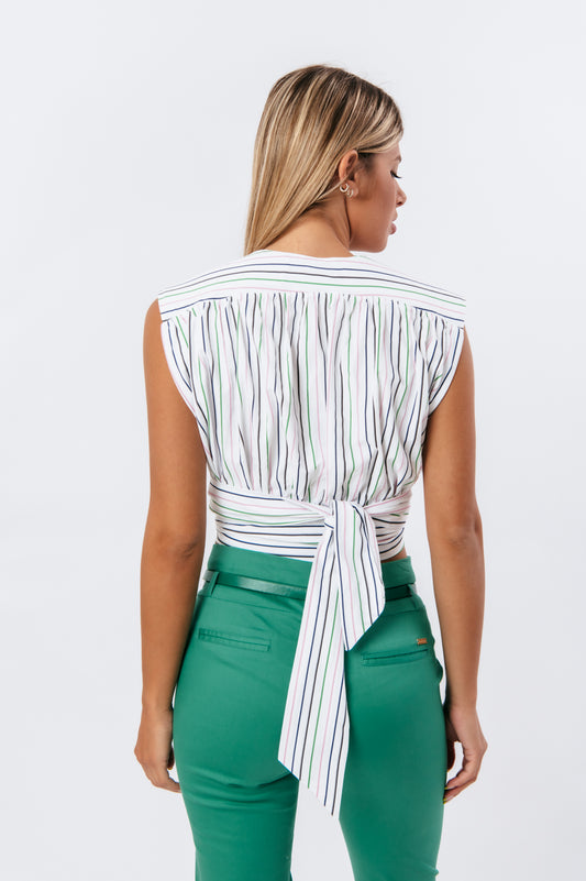 Top cropped croise ριγέ