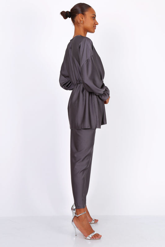 Σετ satin μπλούζα - παντελόνα