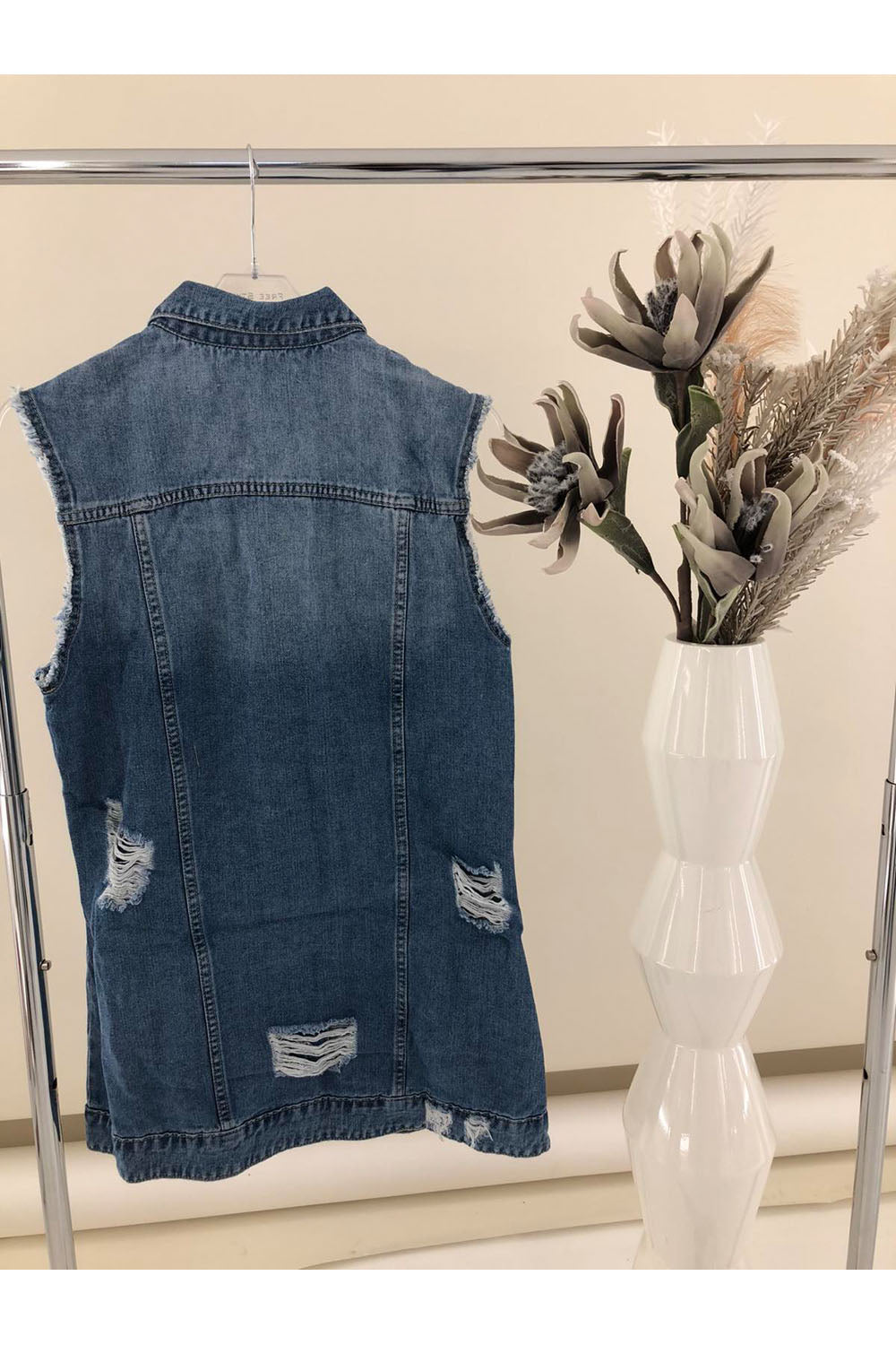 Ripped Denim Jacket Vest