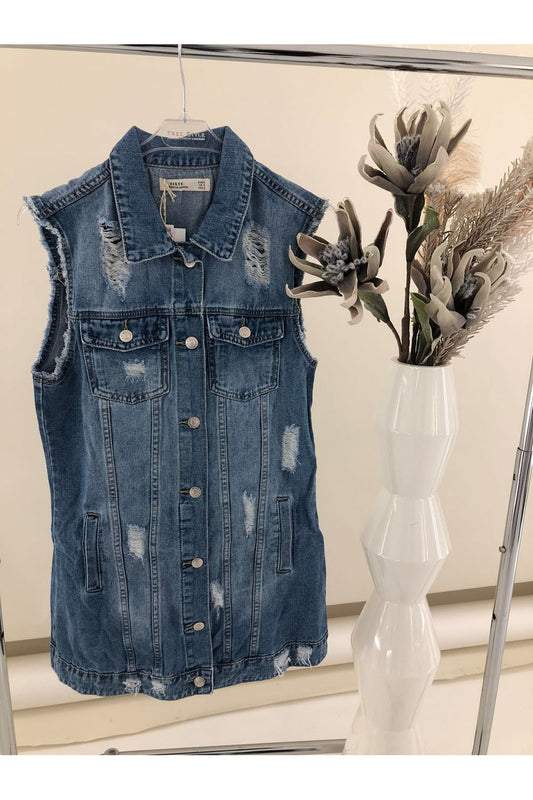 Ripped Denim Jacket Vest