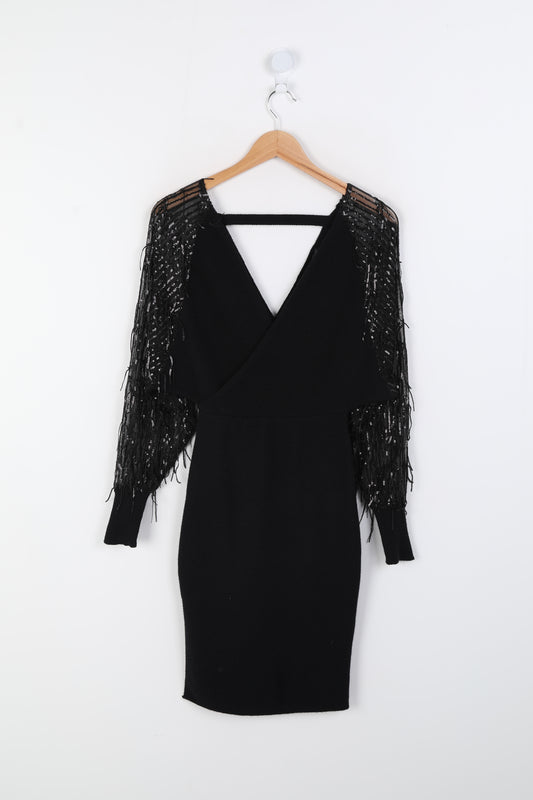 Πλεκτό φόρεμα rib με διακοσμημένα μανίκια