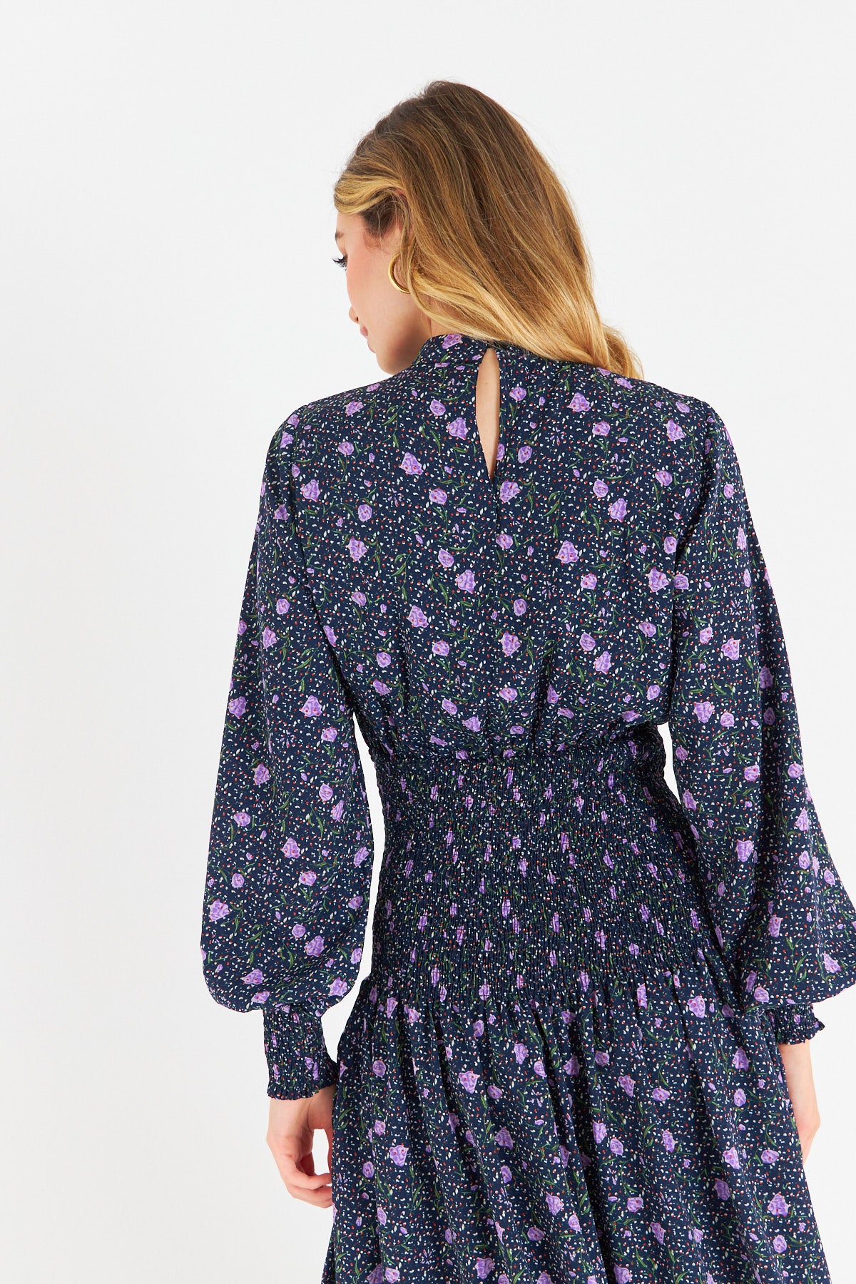 Chiffon smocked midi dress floral