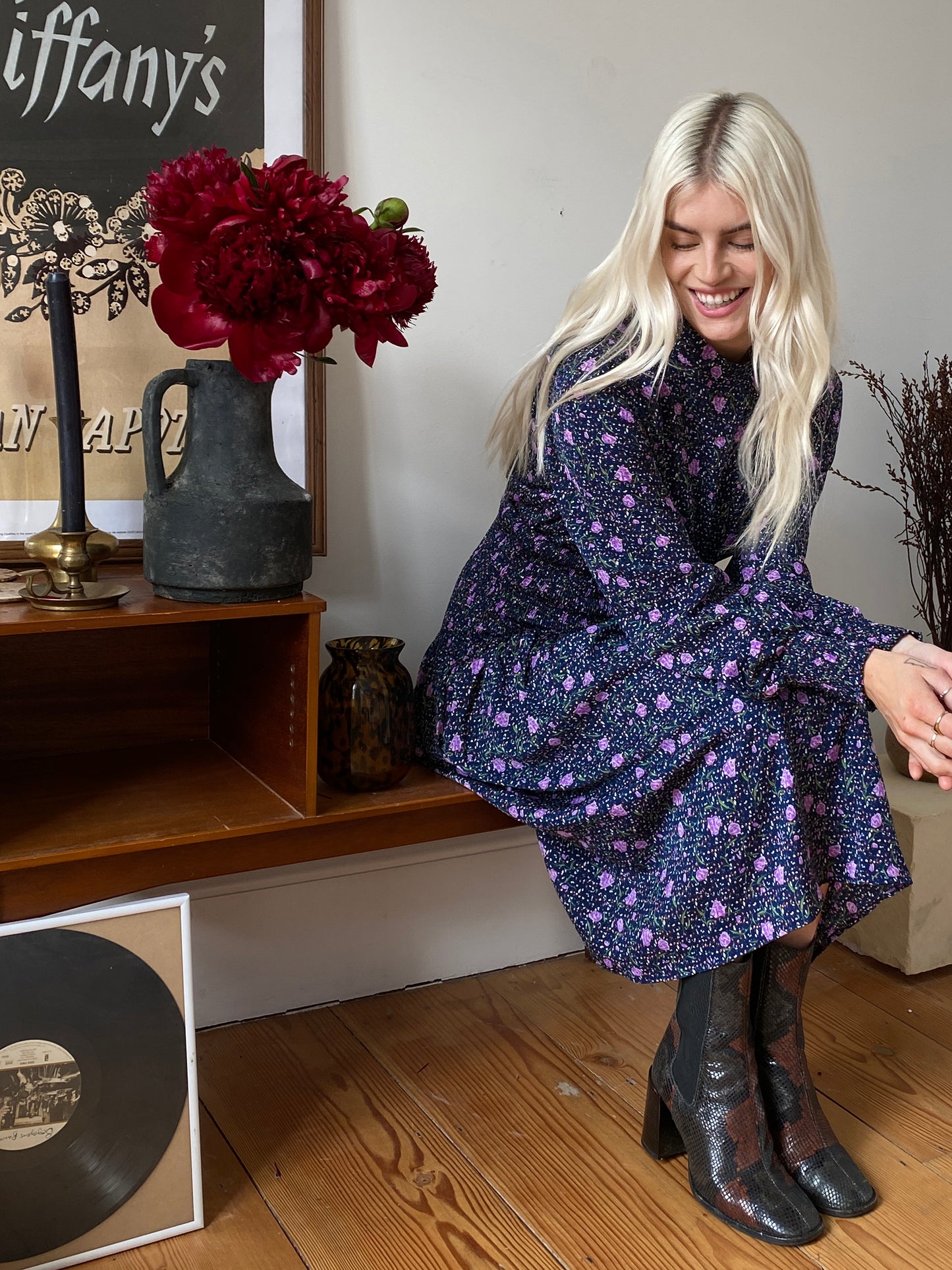 Chiffon smocked midi dress floral