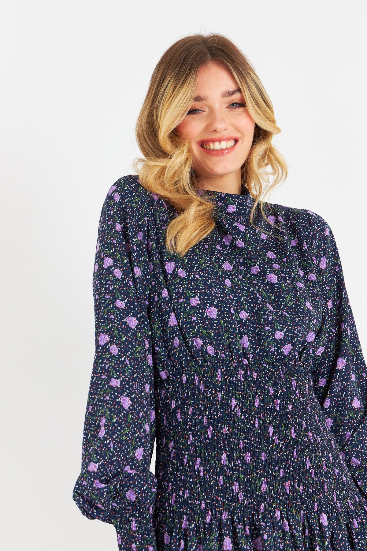 Chiffon smocked midi dress floral