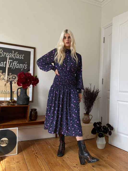 Chiffon smocked midi dress floral