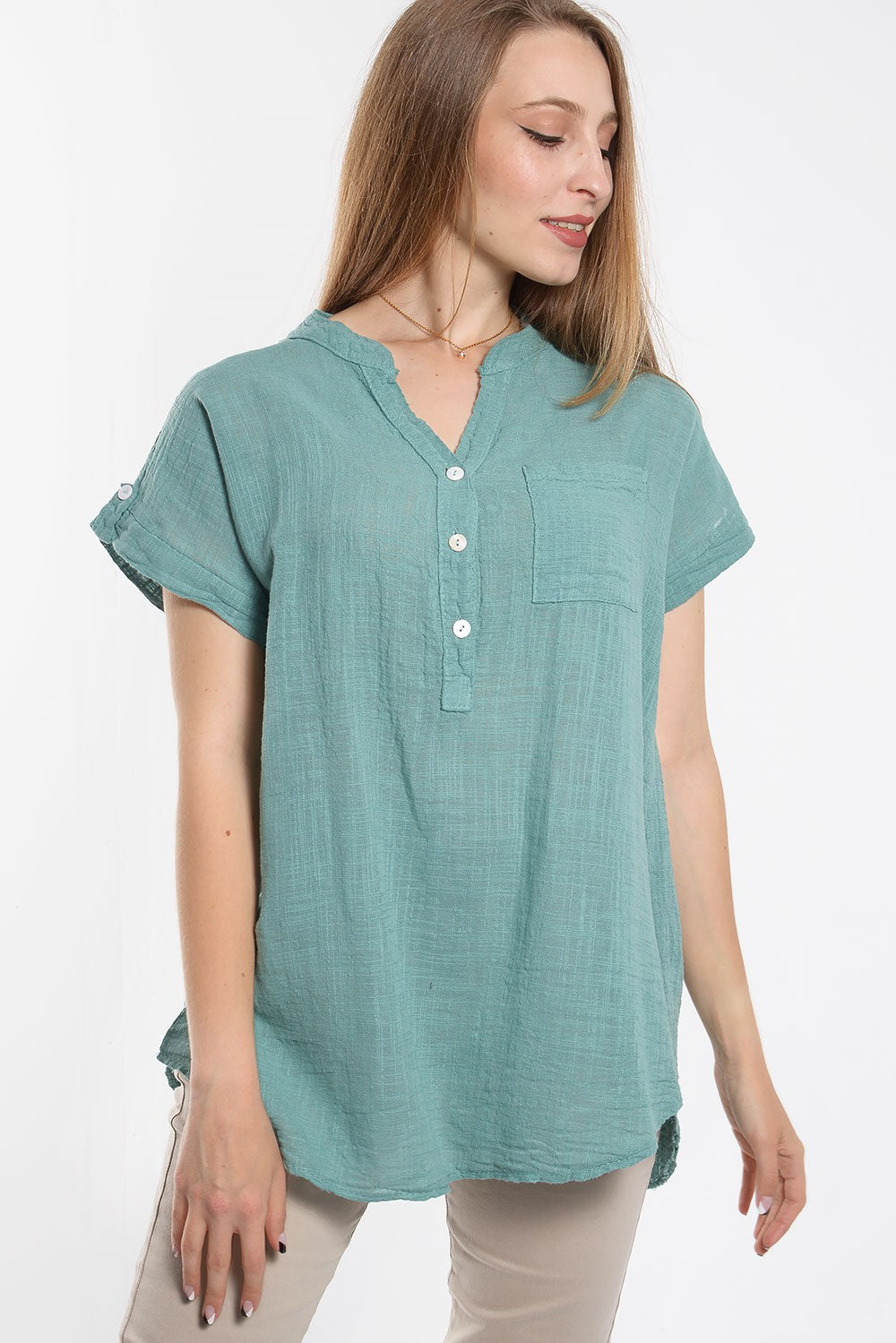 Τοπ κοντομάνικο λινό