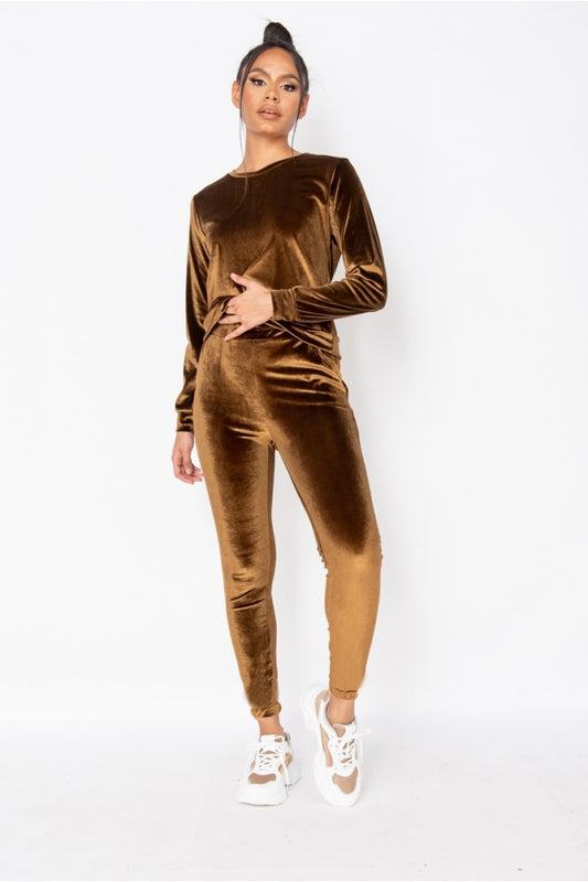 Σετ βελουτέ μπλούζα - παντελόνι