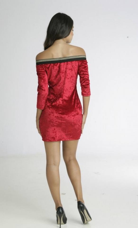 Φόρεμα μίνι βελουτέ έξωμο