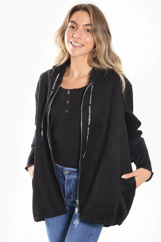 Ζακέτα suede με κουκούλα