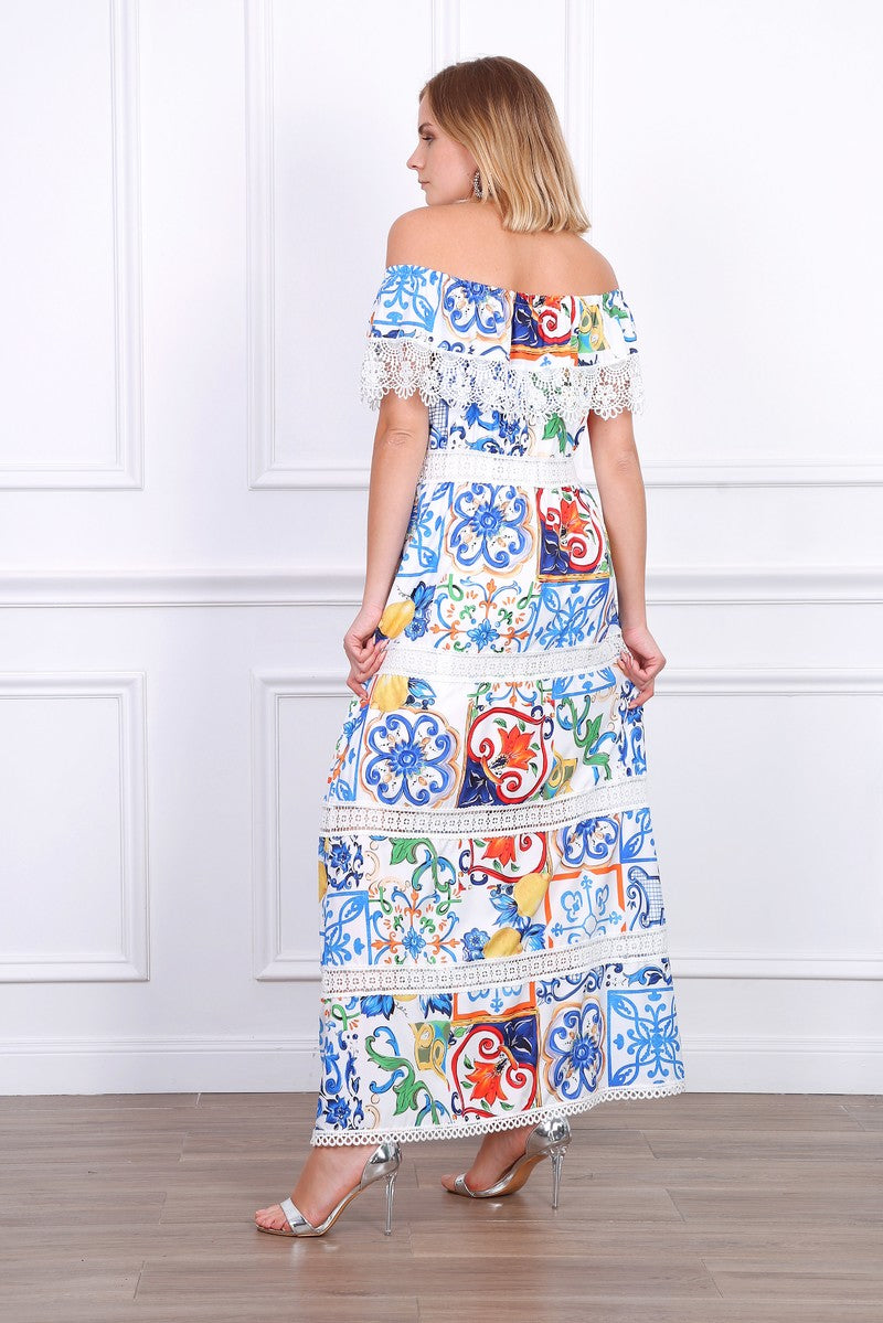 Φόρεμα maxi floral με δανδέλα