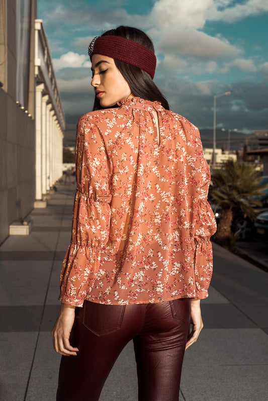 Μπλούζα floral με όρθιο γιακά