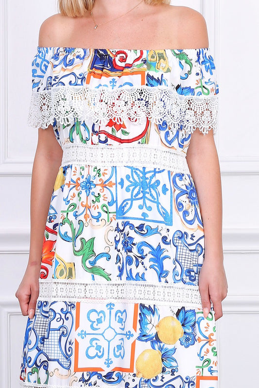 Φόρεμα maxi floral με δανδέλα