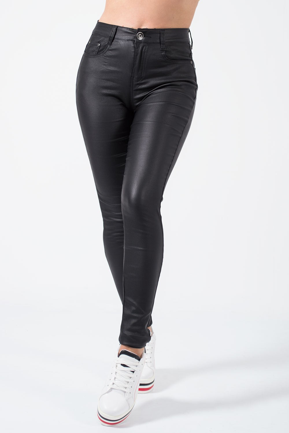 Παντελόνι βαμβακερό με όψη δερματίνης