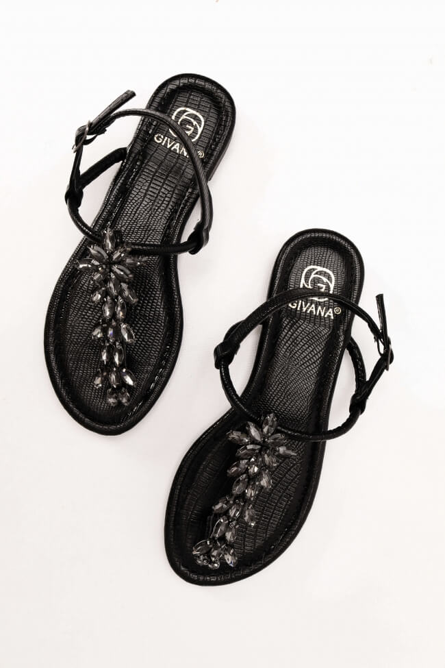 Sandals flat με διακοσμητικές πέτρες