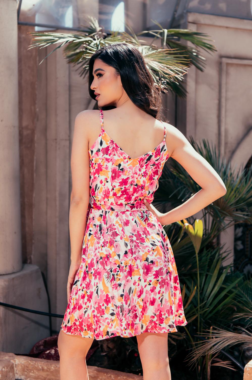 Φόρεμα mini croise floral με δέσιμο