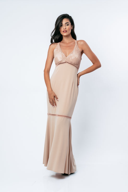 Φόρεμα maxi γοργονέ με δανδέλα