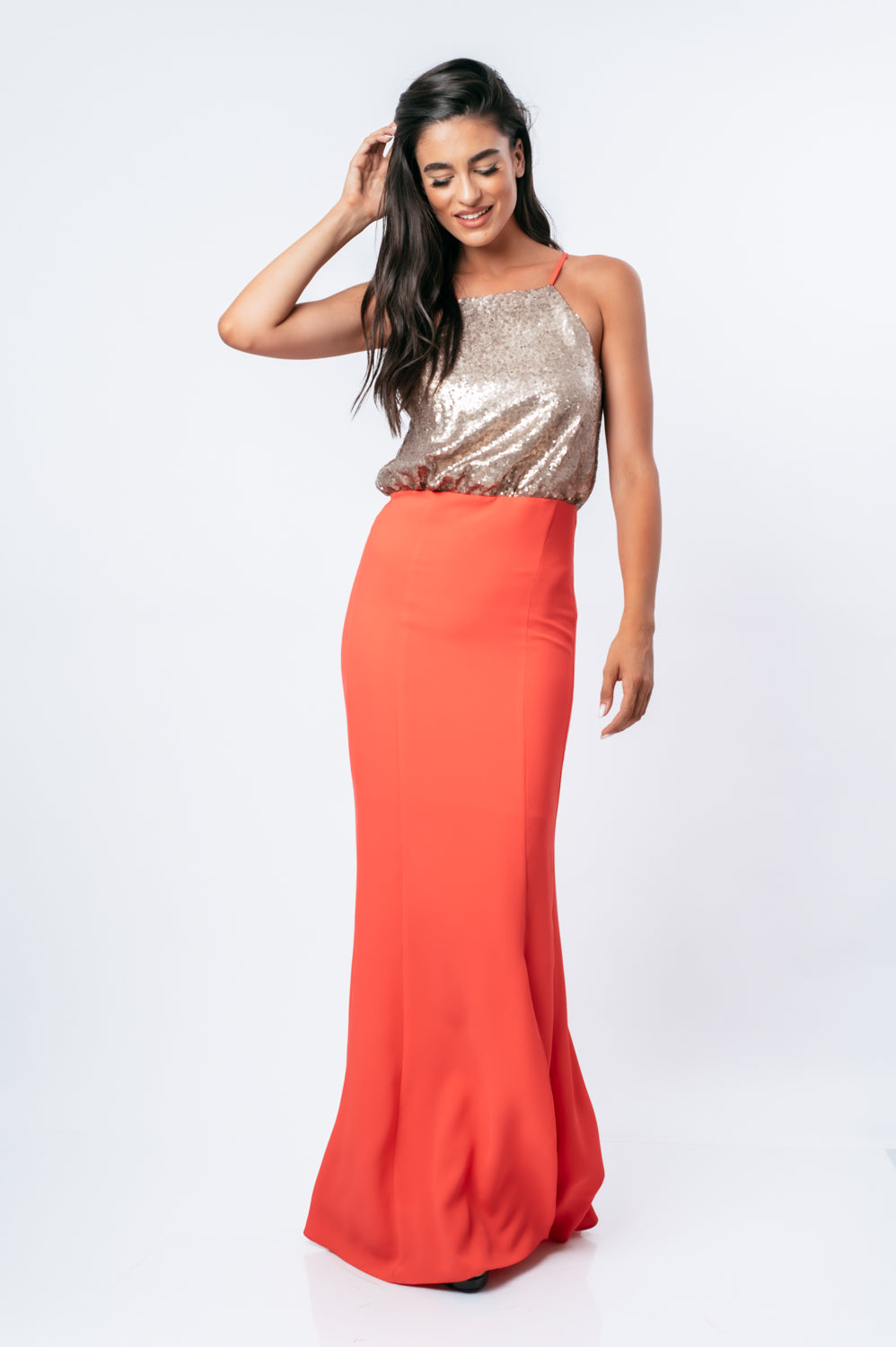 Φόρεμα maxi γοργονέ με παγιέτα