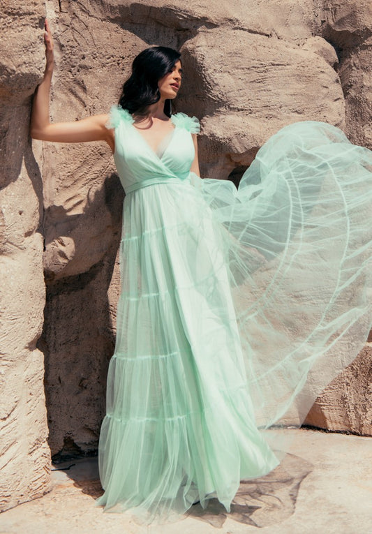 Φόρεμα βραδινό maxi τούλι