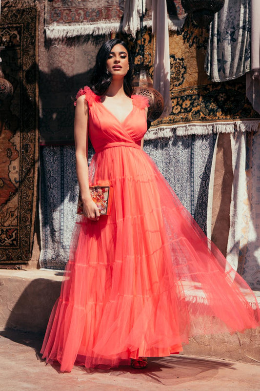 Φόρεμα βραδινό maxi τούλι