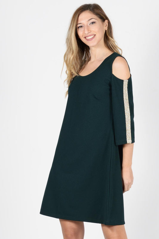 Φόρεμα mini με ανοιχτούς ώμους και lurex τρέσσα