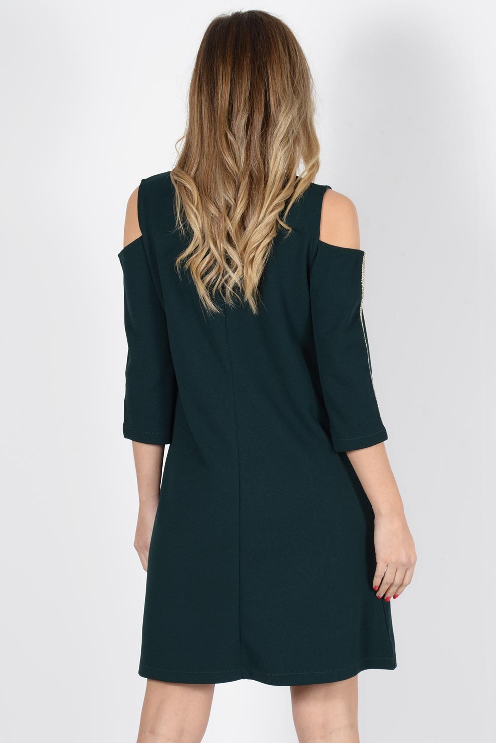 Φόρεμα mini με ανοιχτούς ώμους και lurex τρέσσα