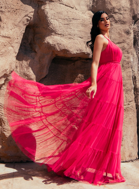 Φόρεμα βραδινό maxi τούλι