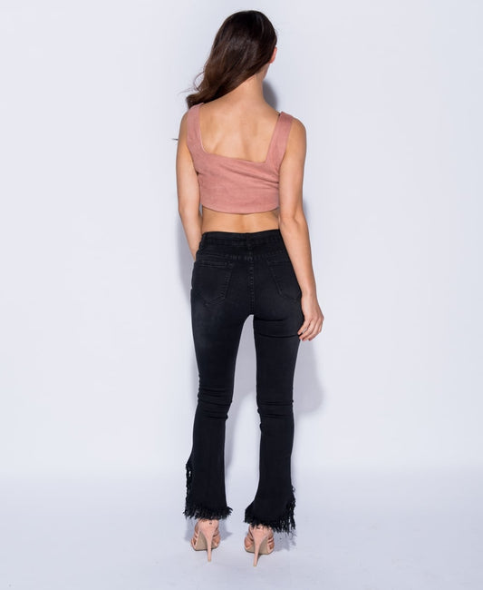 Παντελόνι jeans skinny με κρόσσια και ελαστικότητα