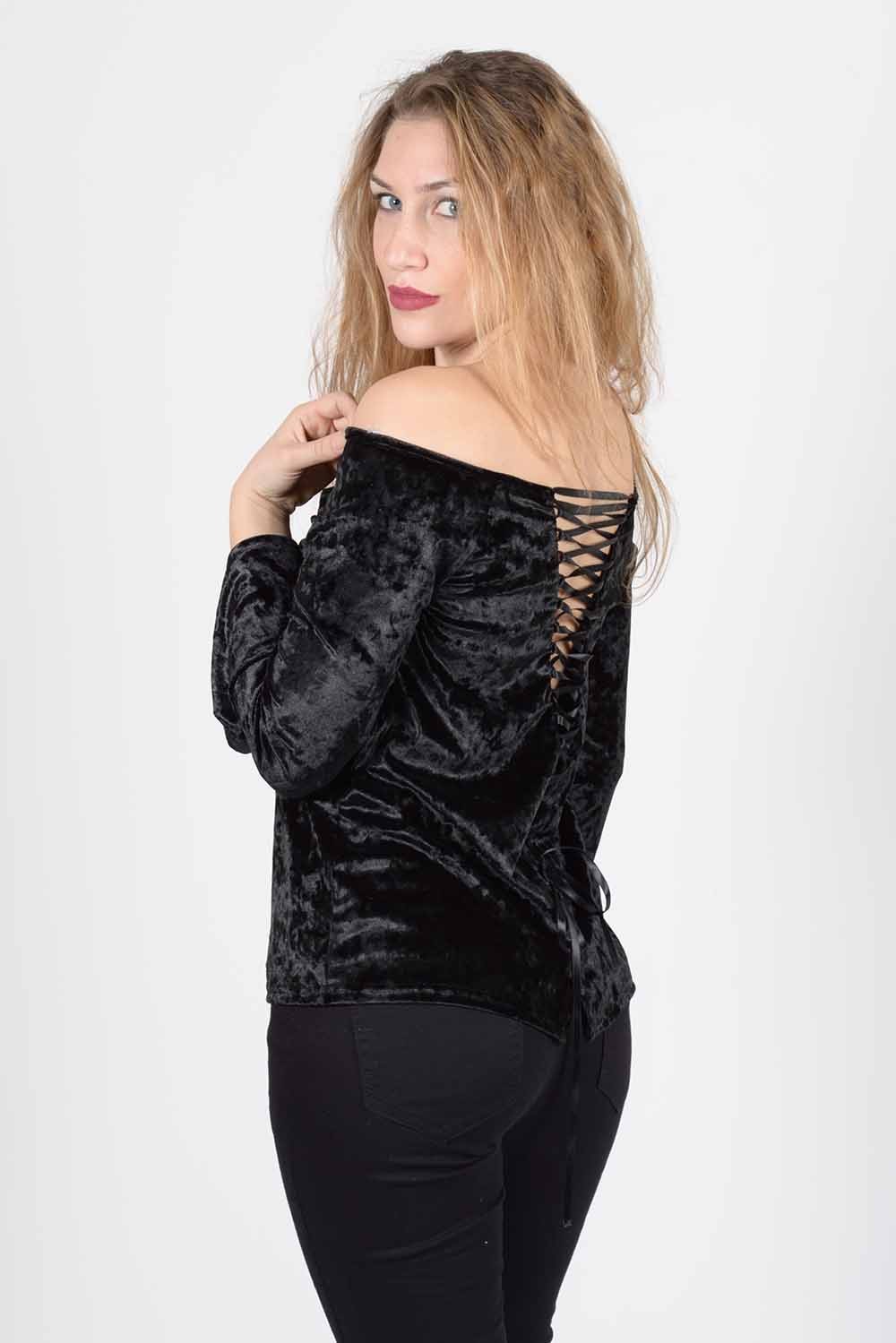 Μπλούζα βελουτέ με κορδόνια στην πλάτη