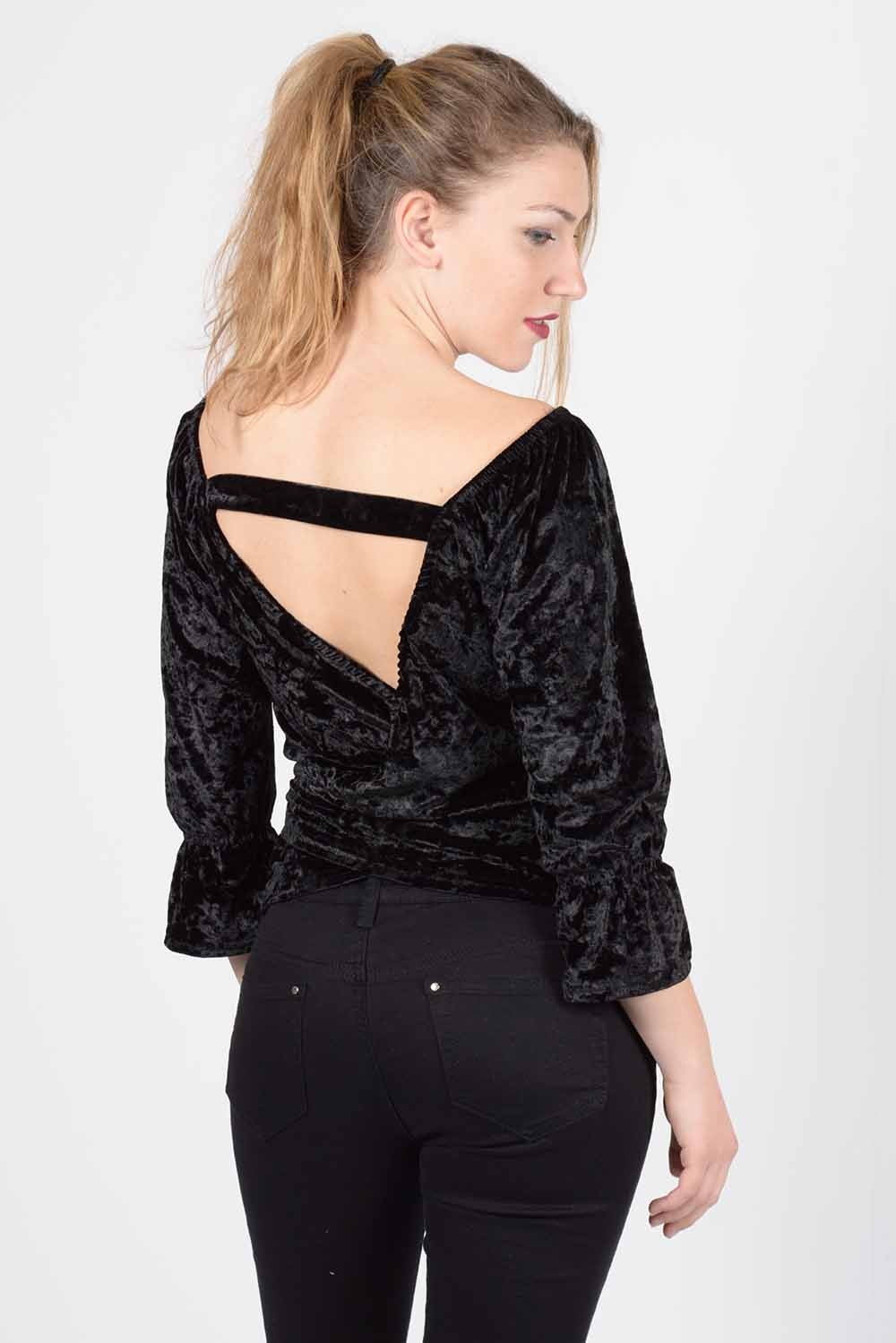 Μπλούζα βελουτέ με σχέδιο στην πλάτη