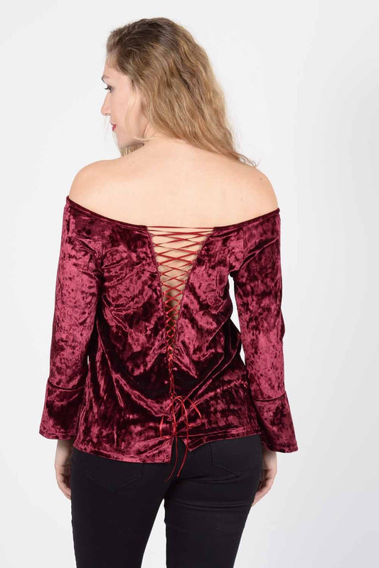 Μπλούζα βελουτέ με κορδόνια στην πλάτη