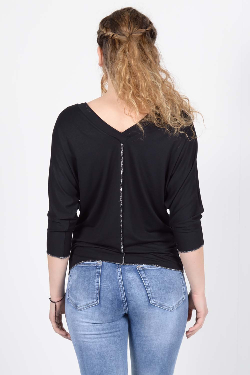 Μπλούζα νυχτερίδα με ασημί κλωστή