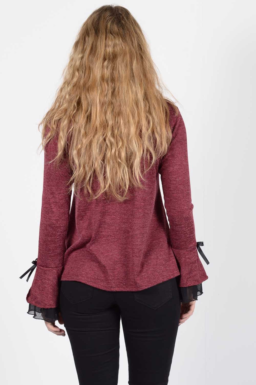 Μπλούζα με τσόκερ και καμπάνα μανίκι με φιόγκο