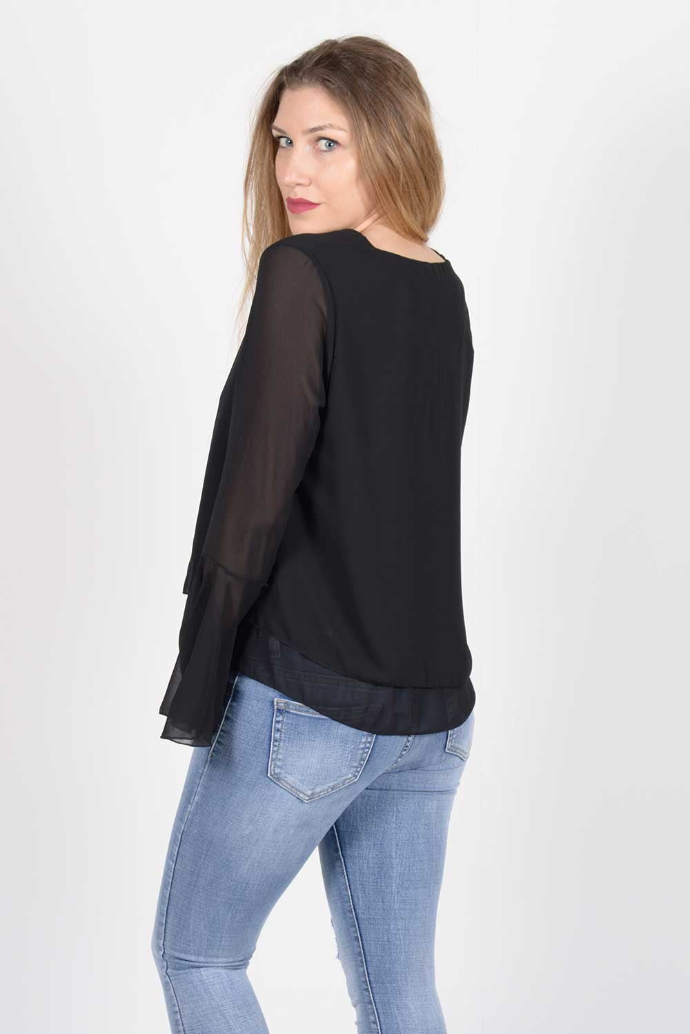 Μπλούζα ζορζέτα με μανίκι καμπάνα