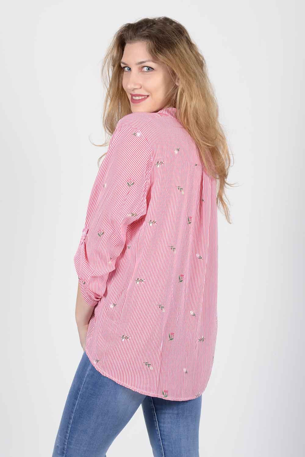 Πουκαμίσα ριγέ με λουλούδια