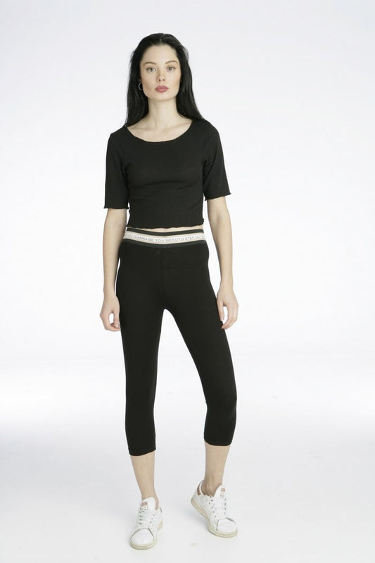 Κολάν βαμβακερό cropped με λάστιχο στη μέση