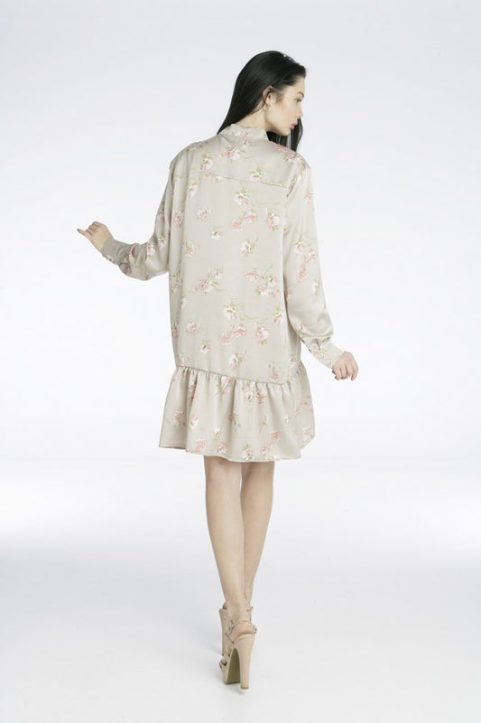 Φόρεμα floral με δέσιμο στο λαιμό και πιέτες