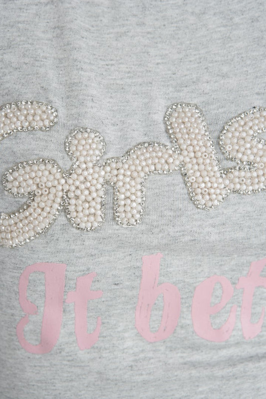 Top με στάμπα και πέρλες και δίχτυ στα μανίκια